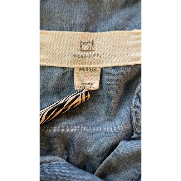 Thread & Supply Shirt Dress 100% Lyocell Vertical Stripe Frayed Hem Med - Picture 3 of 8